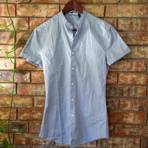 Skinny fit shirt with grandad collar in cornflower blue